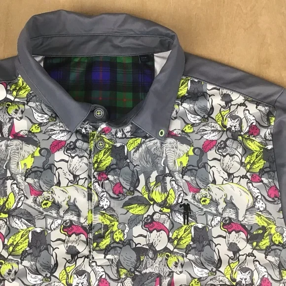 William Murray Mens Large Performance Golf Polo Shirt Animal Jungle Print - Picture 2 of 12